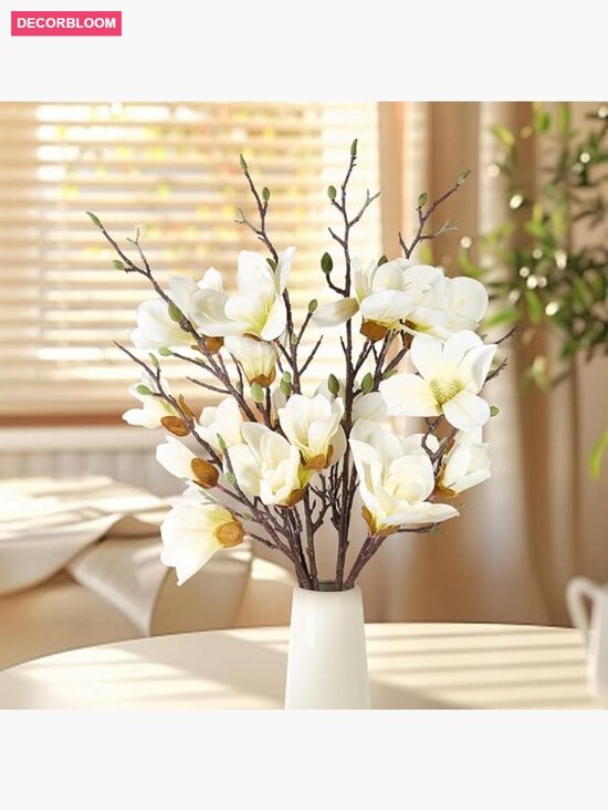 Other - 2PC 35in Artificial Magnolia Flowers Real Touch 10 Heads Faux Long Stem with